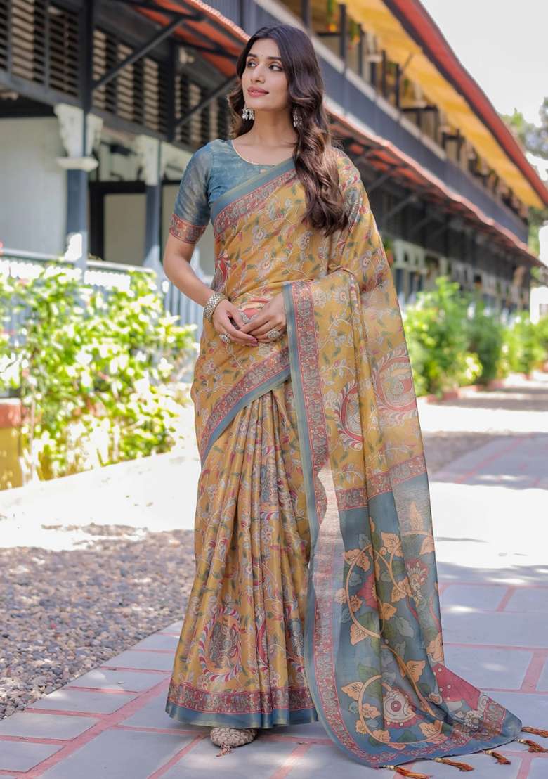 Maroon Printed Cotton Saree Set - Indya