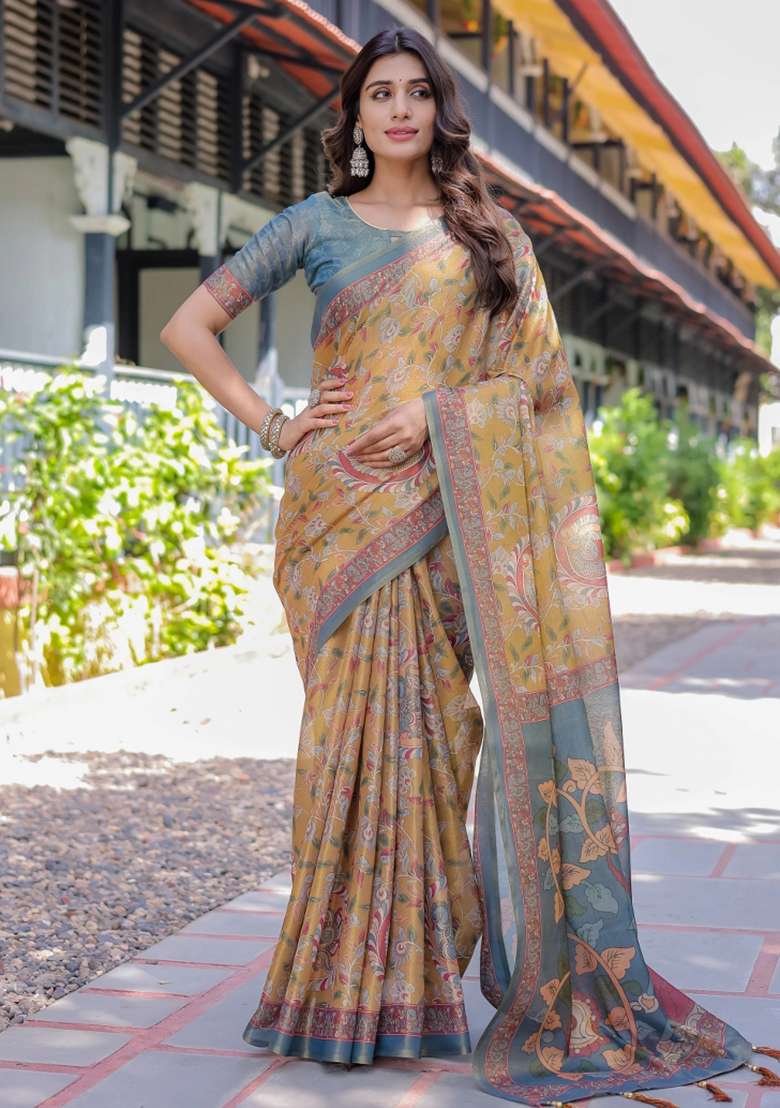 Maroon Printed Cotton Saree Set - Indya