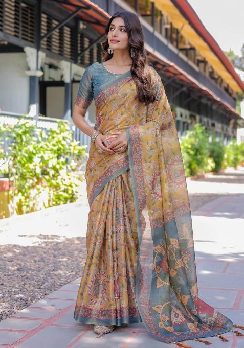 Maroon Printed Cotton Saree Set