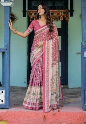 Rose Printed Cotton Saree Set