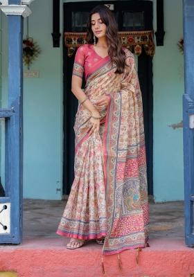 Ivory Printed Cotton Saree Set