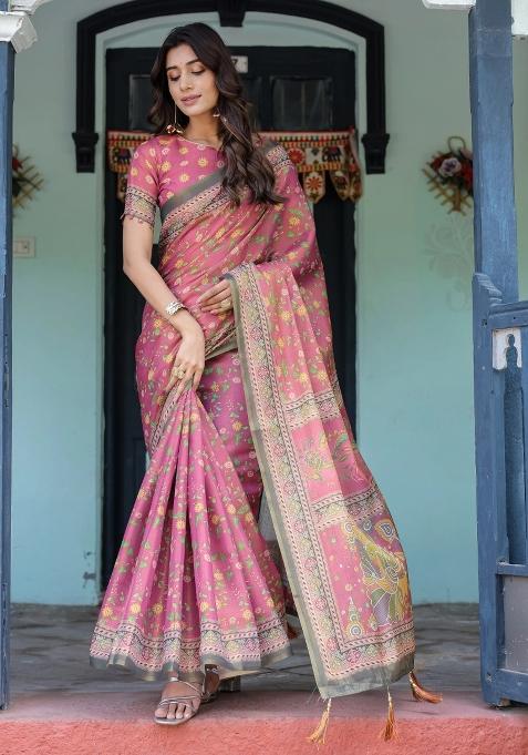 Rani Printed Cotton Saree Set