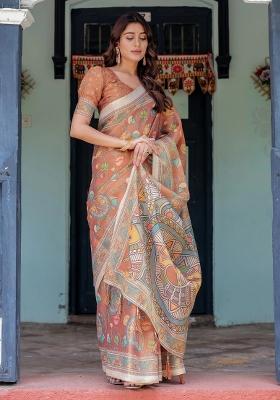 Multicolor Printed Cotton Saree Set