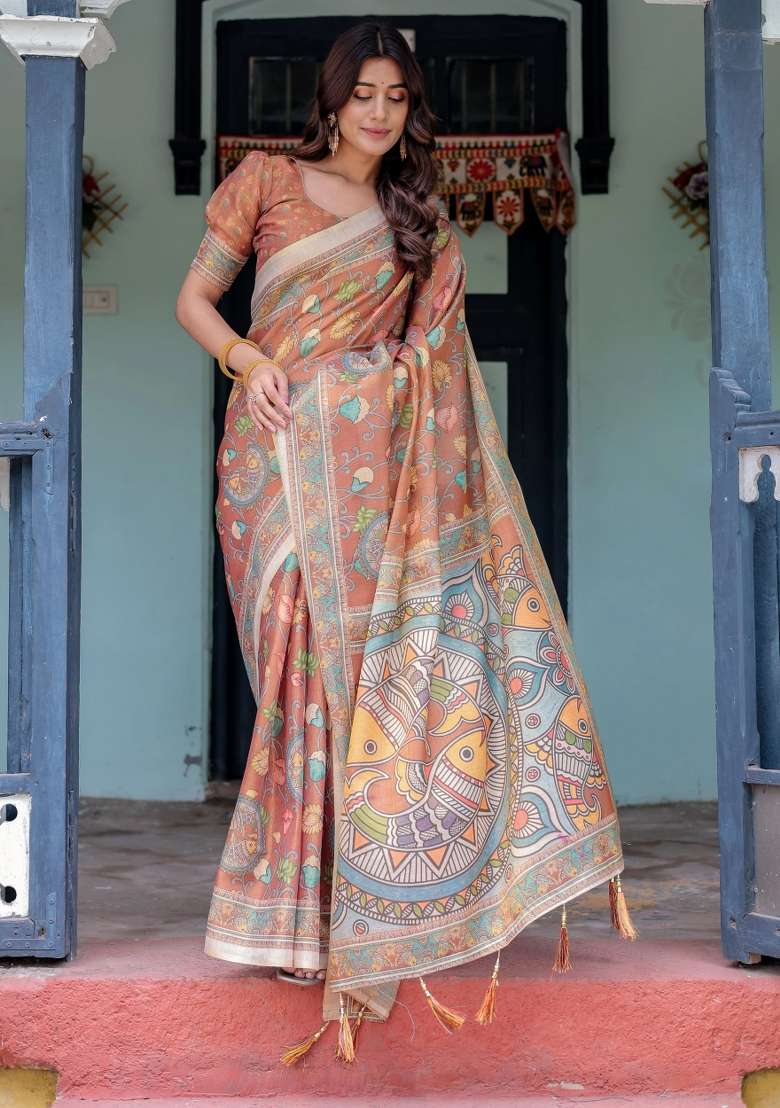 Multicolor Printed Cotton Saree Set - Indya