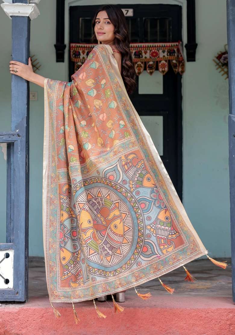 Multicolor Printed Cotton Saree Set - Indya