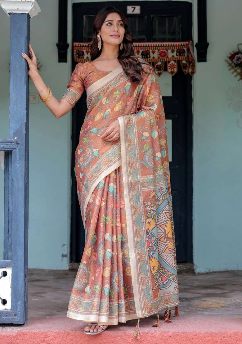 Multicolor Printed Cotton Saree Set - Indya