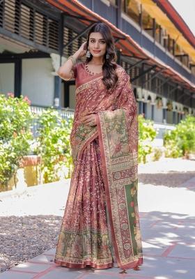 Maroon Printed Cotton Saree Set