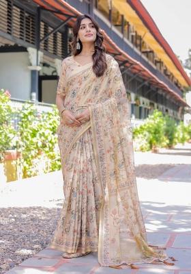 Ivory Printed Cotton Saree Set