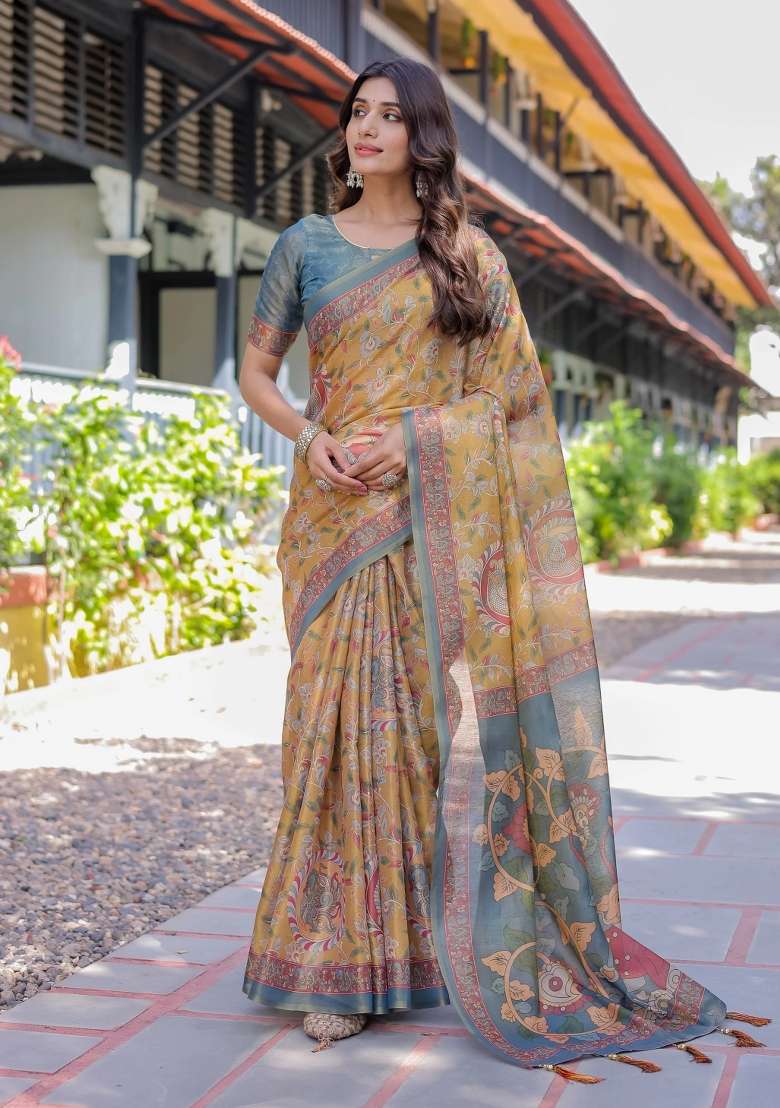 Maroon Printed Cotton Saree Set - Indya