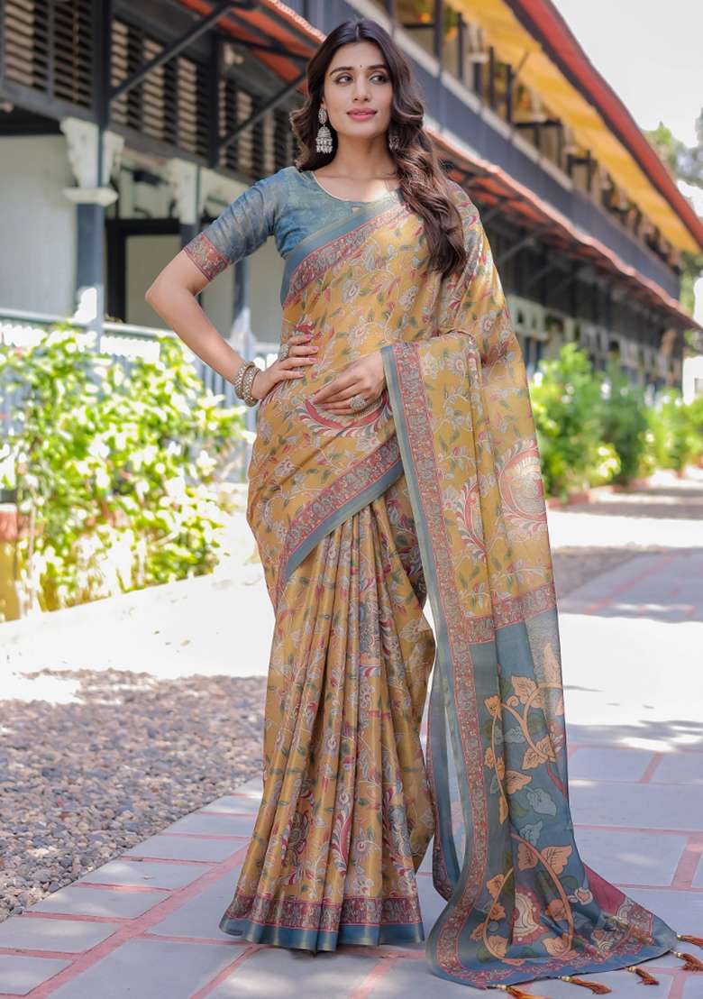 Maroon Printed Cotton Saree Set - Indya