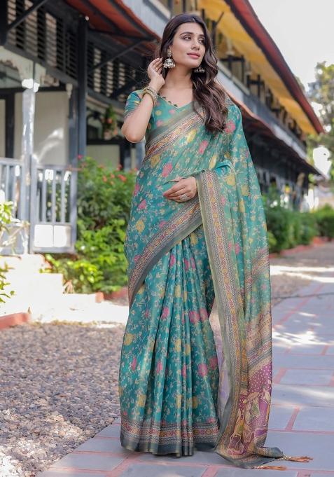 Multicolor Printed Cotton Saree Set