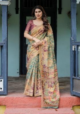 Multicolor Printed Cotton Saree Set