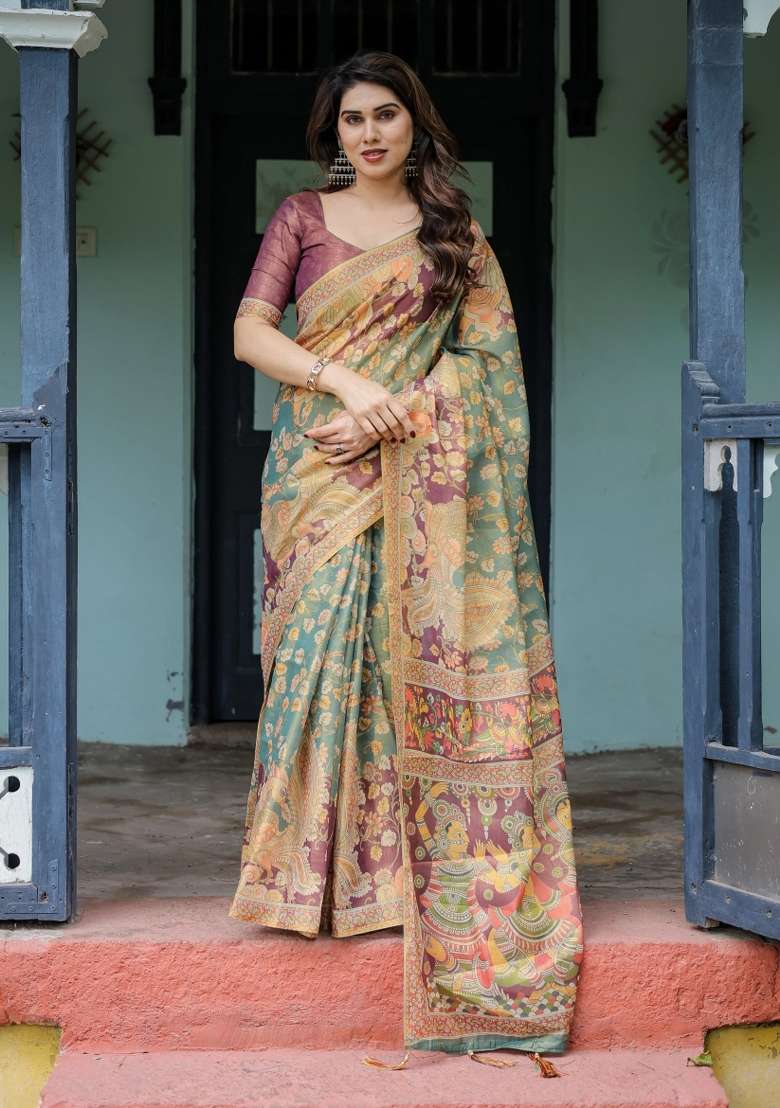 Multicolor Printed Cotton Saree Set - Indya