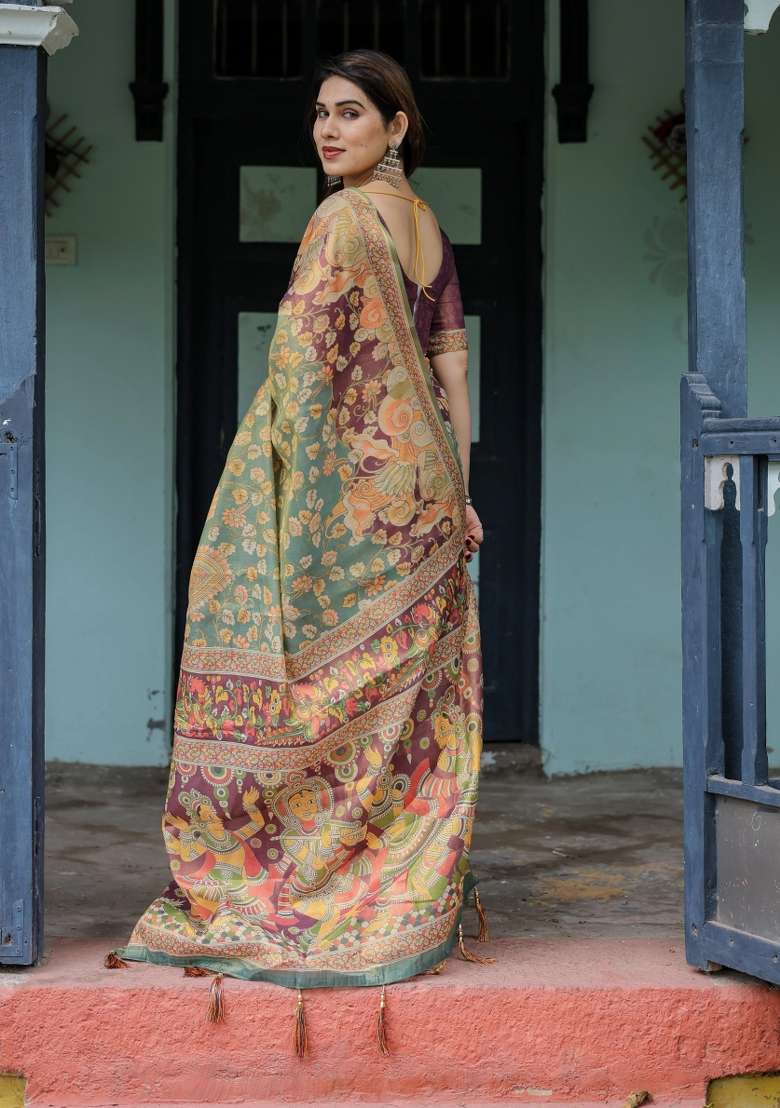 Multicolor Printed Cotton Saree Set - Indya