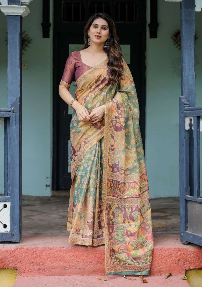 Multicolor Printed Cotton Saree Set - Indya