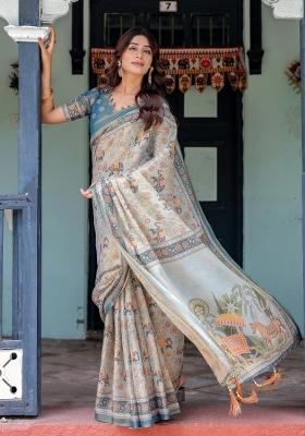 Multicolor Printed Cotton Saree Set