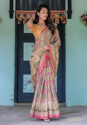Multicolor Printed Cotton Saree Set
