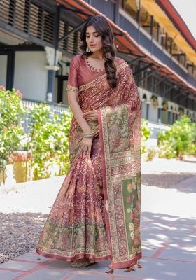 Maroon Printed Cotton Saree Set