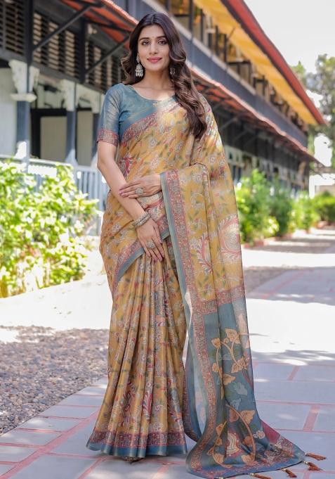 Maroon Printed Cotton Saree Set