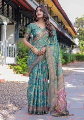 Multicolor Printed Cotton Saree Set