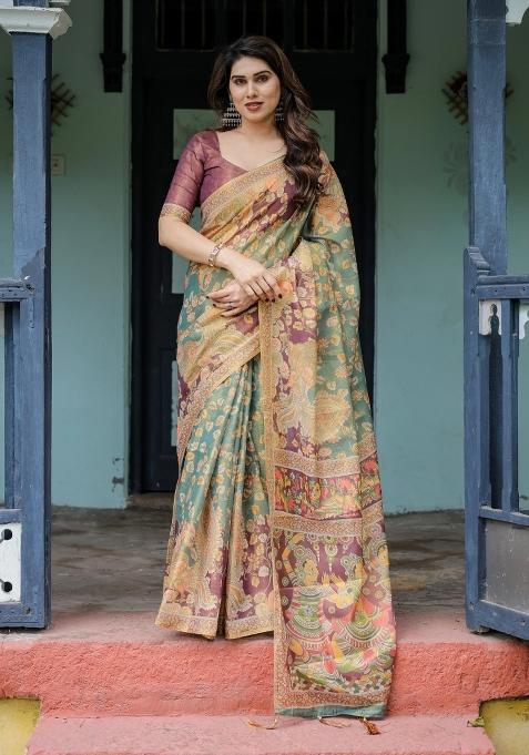 Multicolor Printed Cotton Saree Set