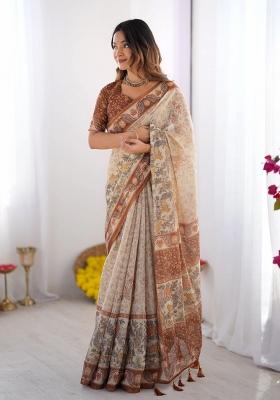 Multicolor Printed Cotton Saree Set