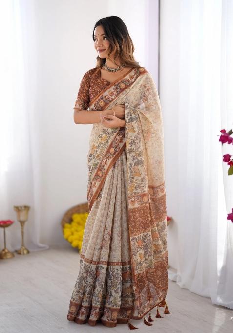 Multicolor Printed Cotton Saree Set