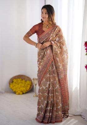 Multicolor Printed Cotton Saree Set