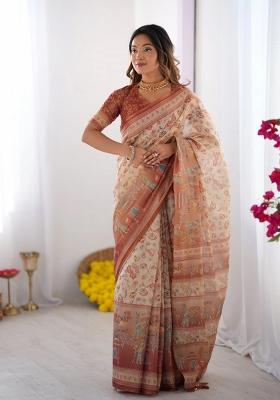 Ivory Printed Cotton Saree Set