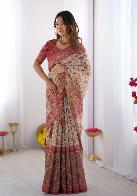 Multicolor Printed Cotton Saree Set