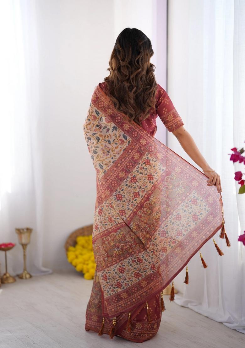 Multicolor Printed Cotton Saree Set