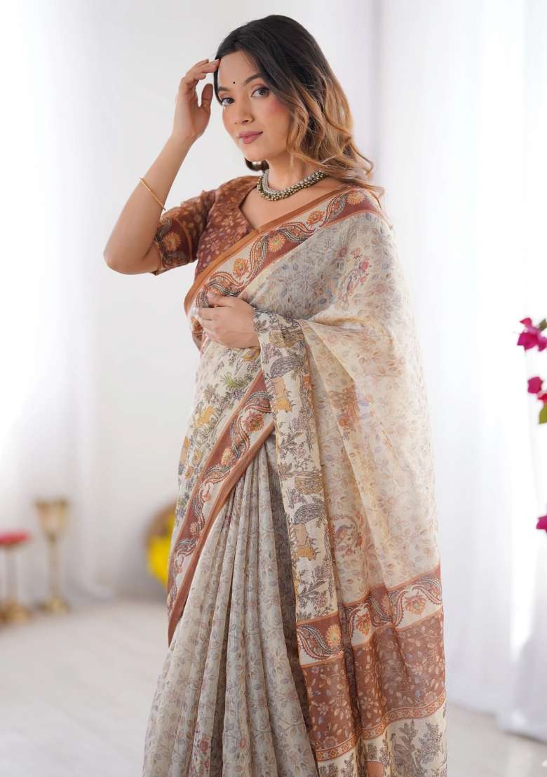 Multicolor Printed Cotton Saree Set - Indya