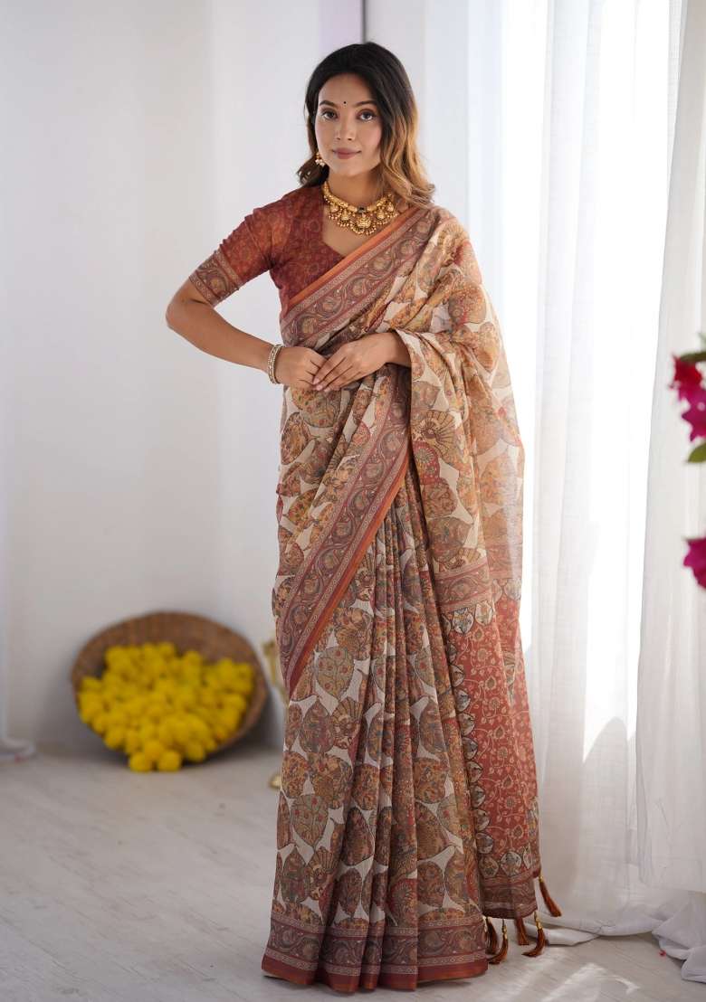 Multicolor Printed Cotton Saree Set - Indya