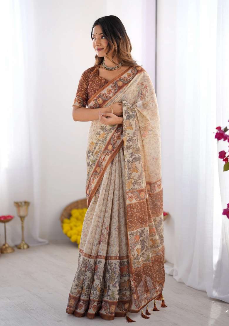 Multicolor Printed Cotton Saree Set - Indya
