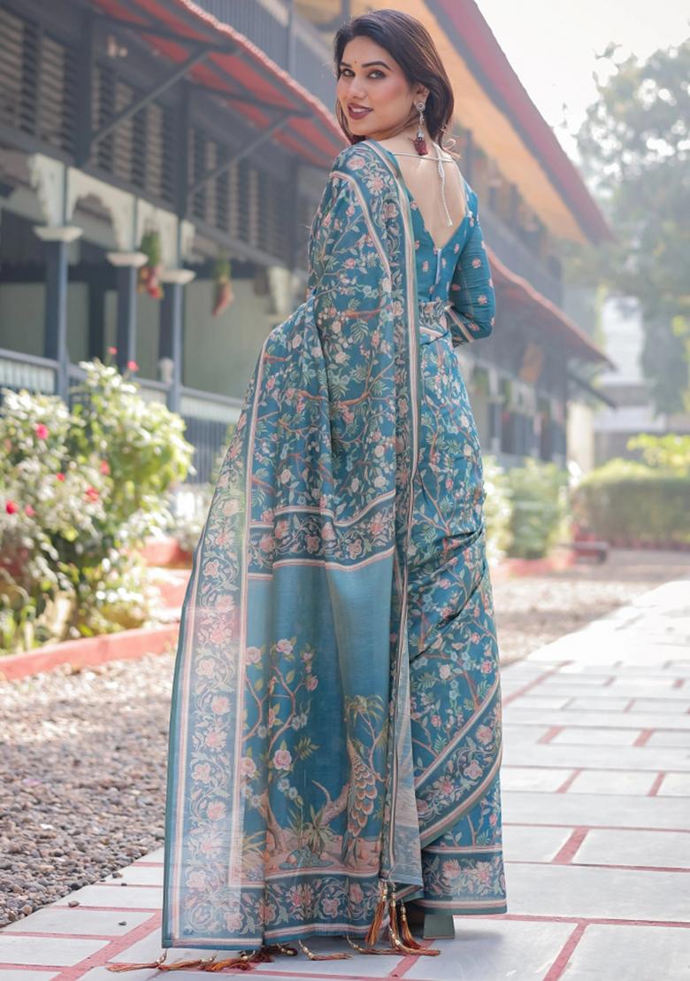 Multicolor Printed Cotton Saree Set