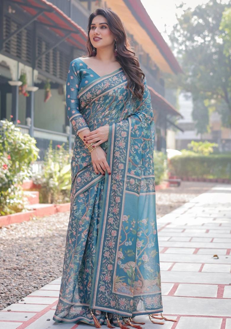 Multicolor Printed Cotton Saree Set