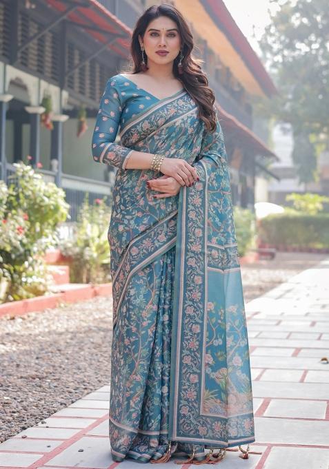 Multicolor Printed Cotton Saree Set