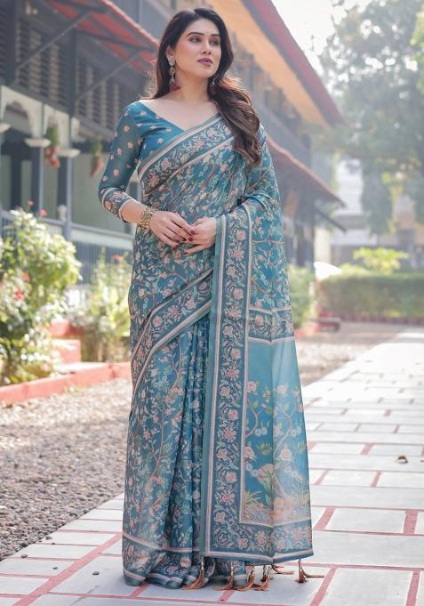 Multicolor Printed Cotton Saree Set