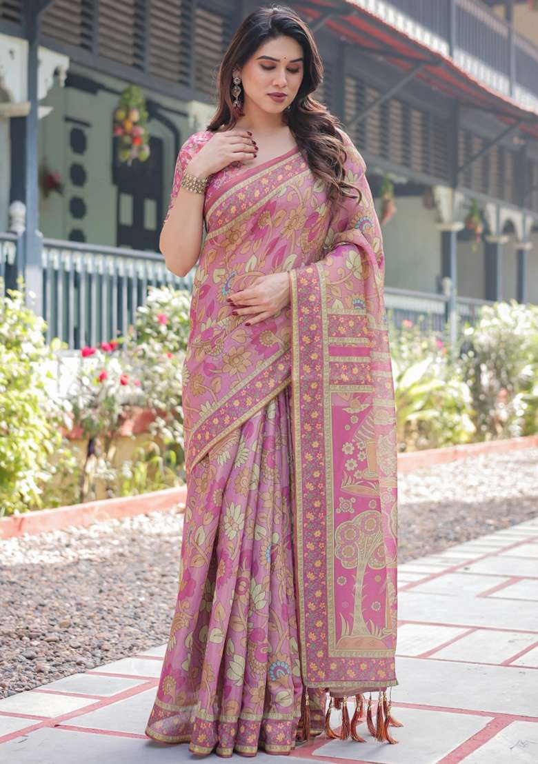 Multicolor Printed Cotton Saree Set - Indya