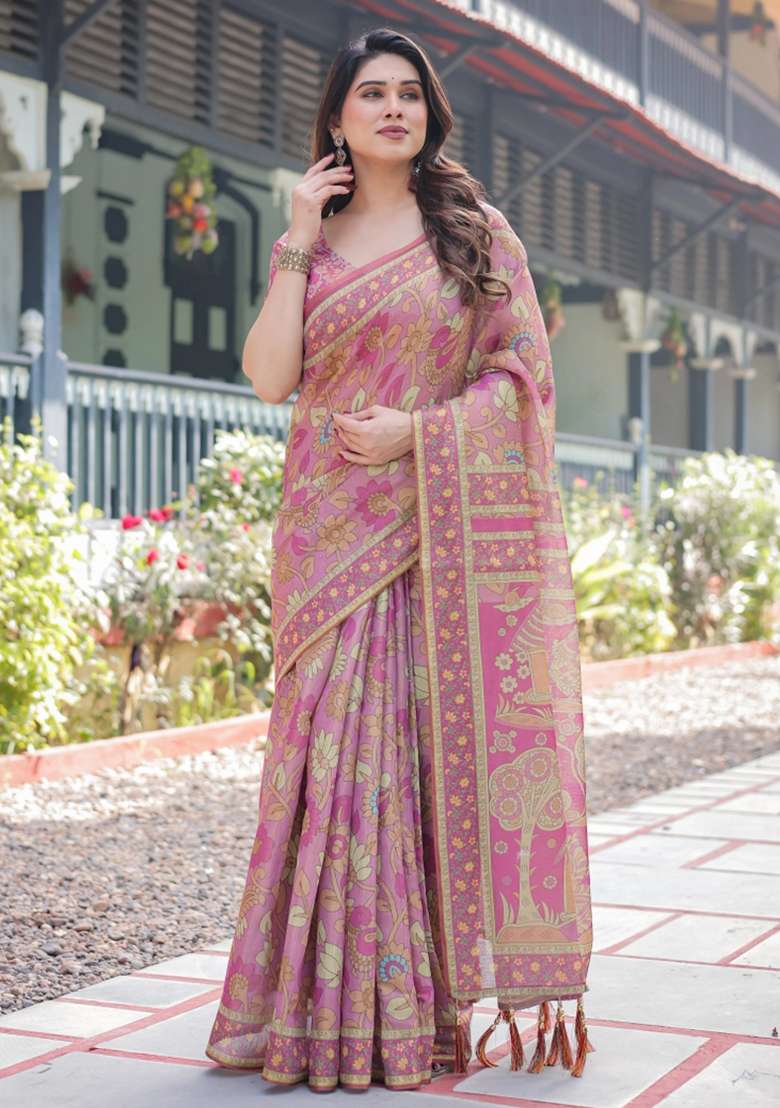 Multicolor Printed Cotton Saree Set - Indya