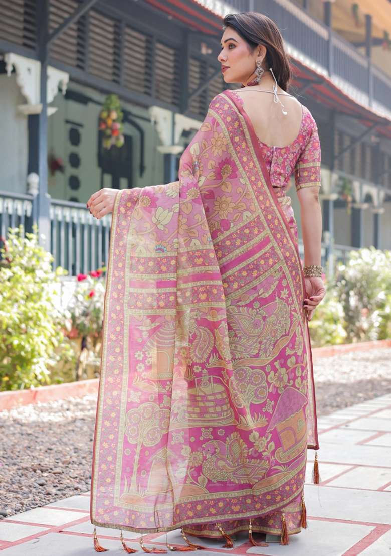 Multicolor Printed Cotton Saree Set - Indya