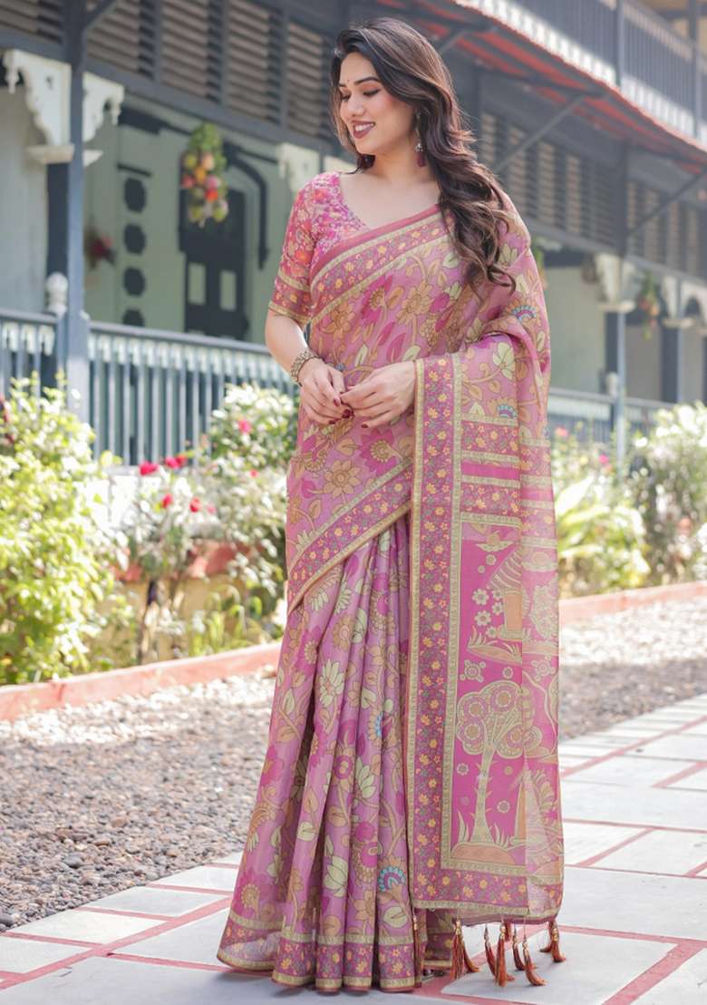 Multicolor Printed Cotton Saree Set - Indya