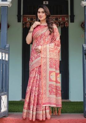 Crimson Printed Cotton Saree Set