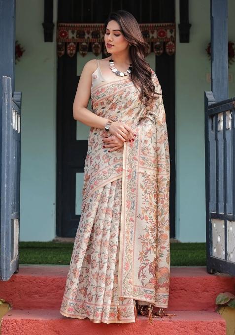 Multicolor Printed Cotton Saree Set