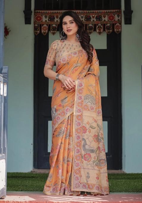 Sunny Printed Cotton Saree Set