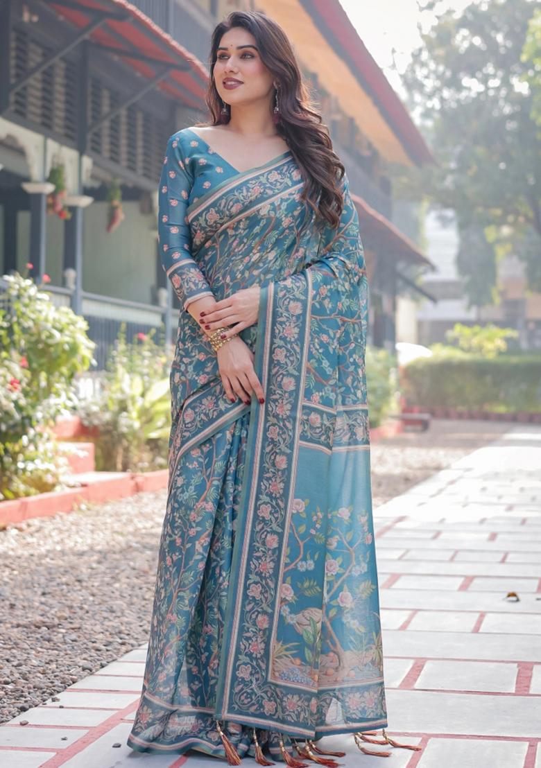 Multicolor Printed Cotton Saree Set - Indya