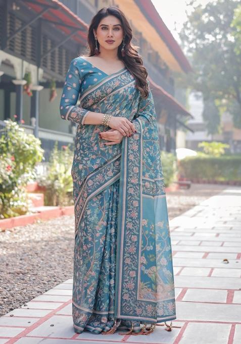 Multicolor Printed Cotton Saree Set