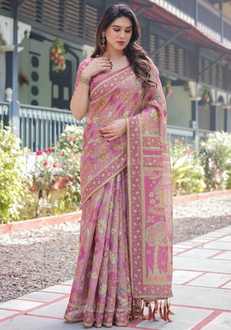 Multicolor Printed Cotton Saree Set