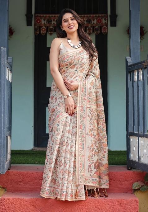 Multicolor Printed Cotton Saree Set