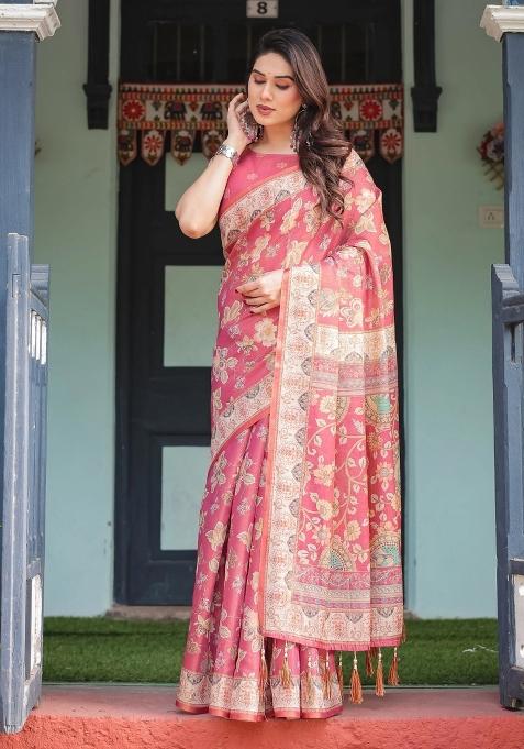 Rosy Printed Cotton Saree Set